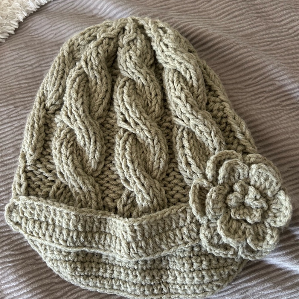 Chunky Knit Beanie with Flower Accent